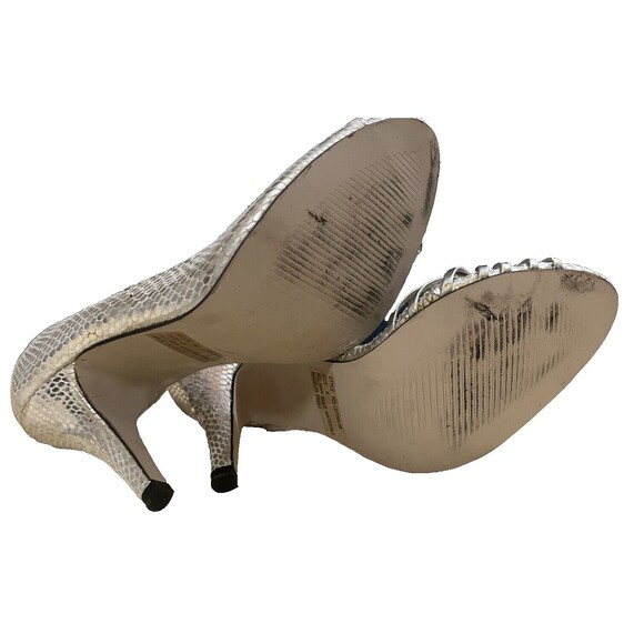 Charlotte Russe Shoes High Heel Open‎ Toe Strappy Faux Snakeskin Y2K Silver 8 - Picture 5 of 5